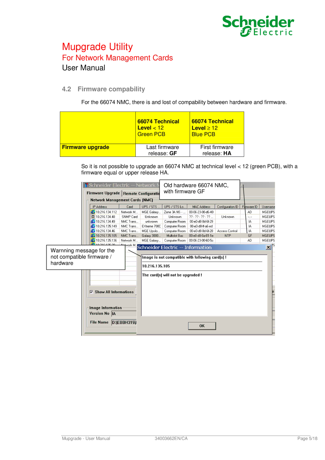 Schneider Electric 66074 user manual For Network Management Cards, Firmware compability 