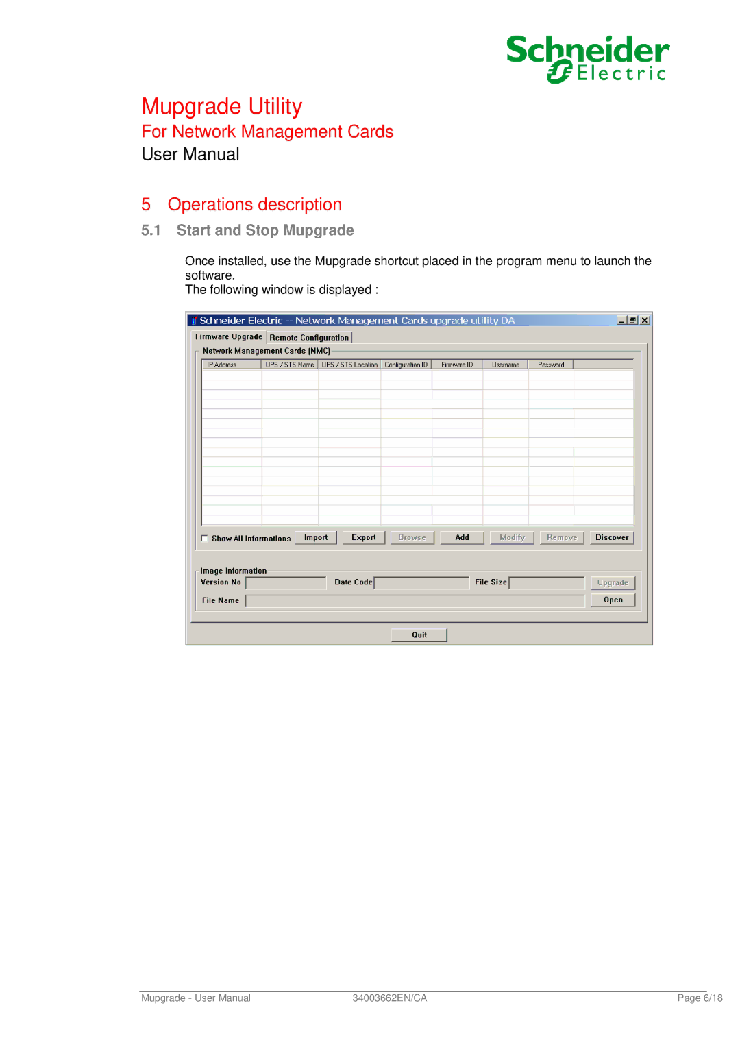 Schneider Electric 66074 user manual For Network Management Cards Operations description, Start and Stop Mupgrade 