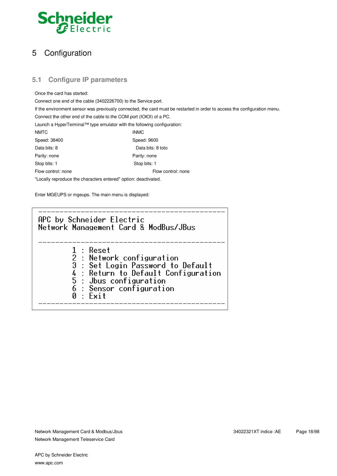 Schneider Electric 66124, 66123 user manual Configuration, Configure IP parameters, Nmtc Inmc 