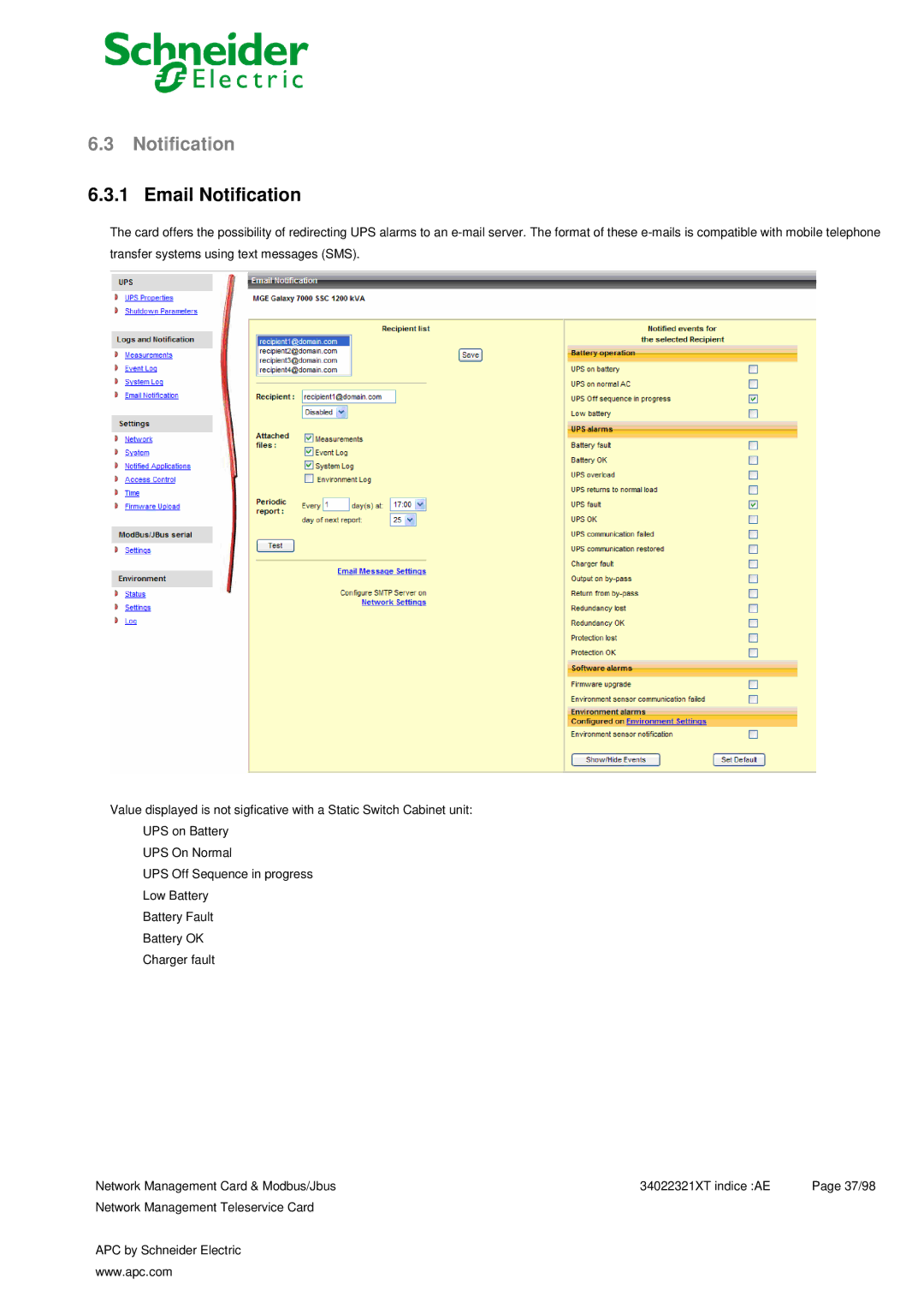 Schneider Electric 66123, 66124 user manual Email Notification 