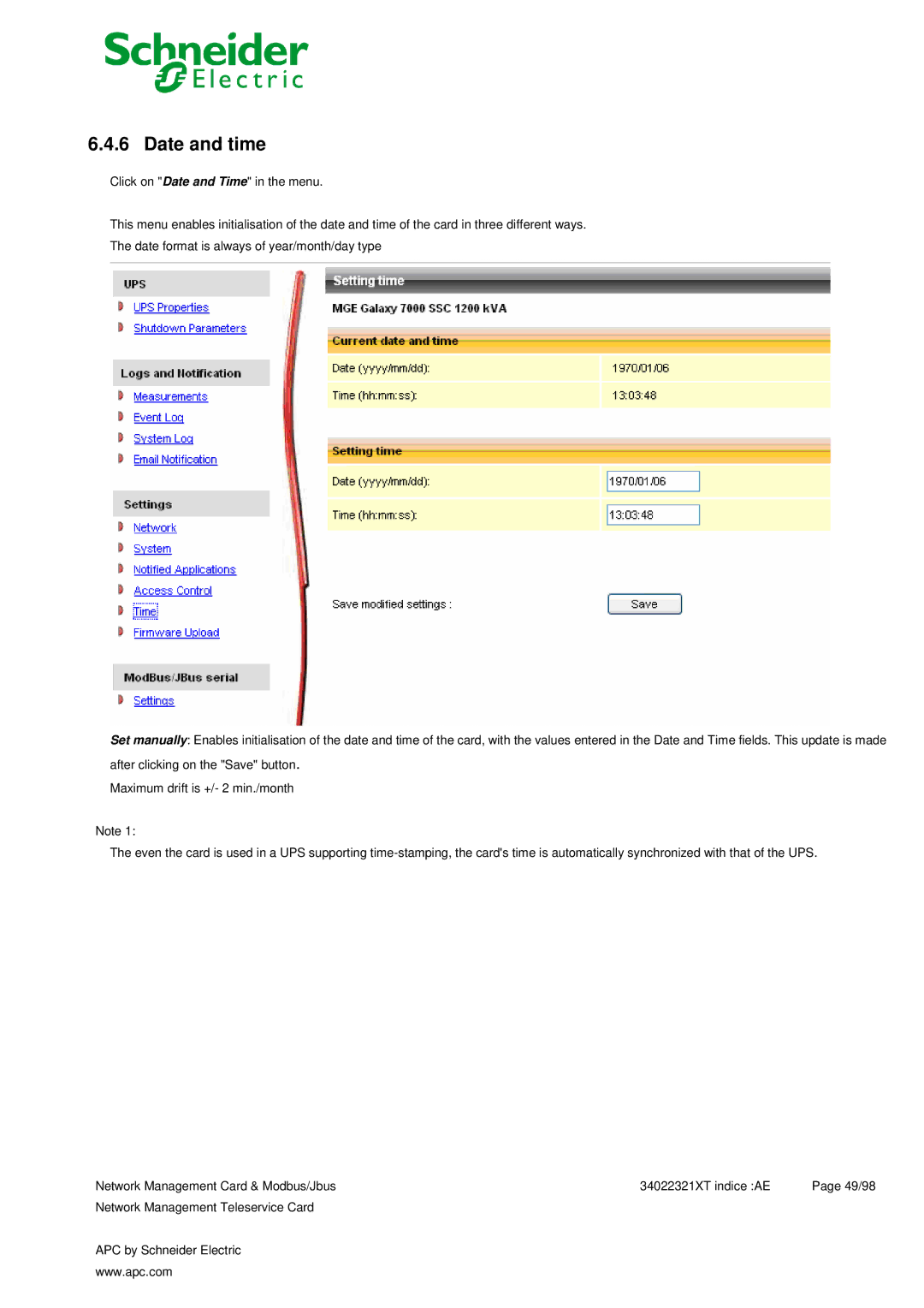 Schneider Electric 66123, 66124 user manual Date and time 