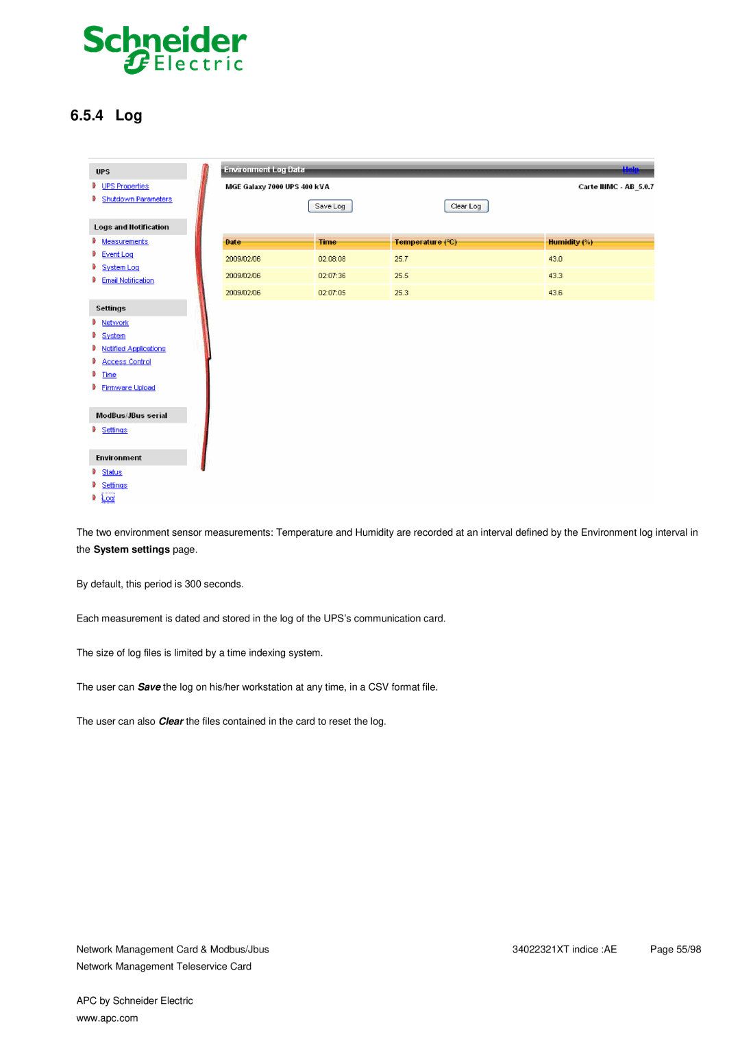 Schneider Electric 66123, 66124 user manual 4 Log 