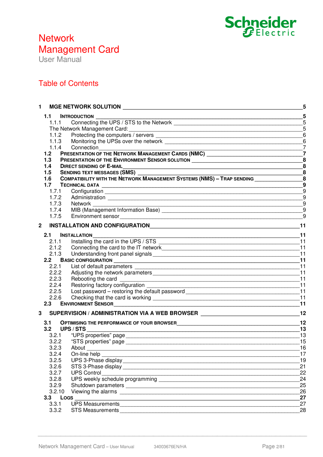 Schneider Electric 66846, 66074 user manual Network Management Card 