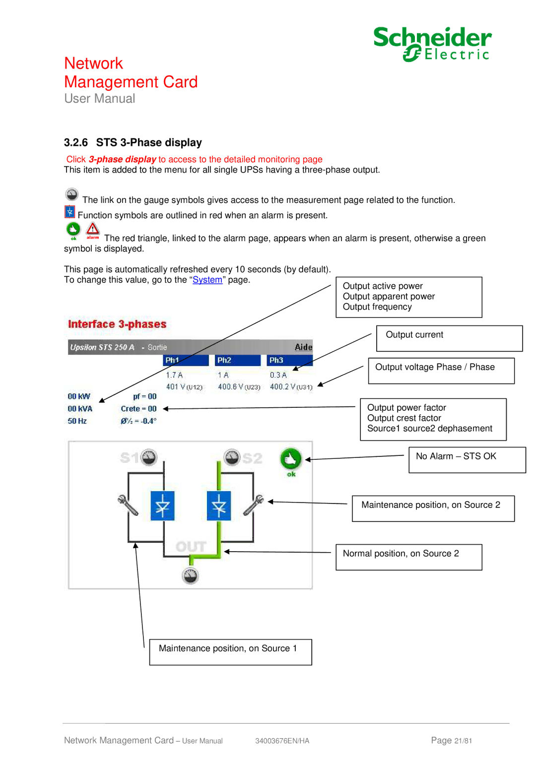 Schneider Electric 66074, 66846 user manual STS 3-Phase display 