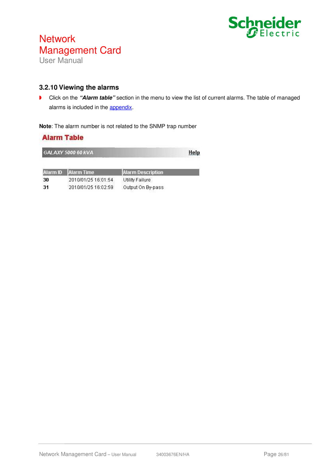 Schneider Electric 66846, 66074 user manual Viewing the alarms 