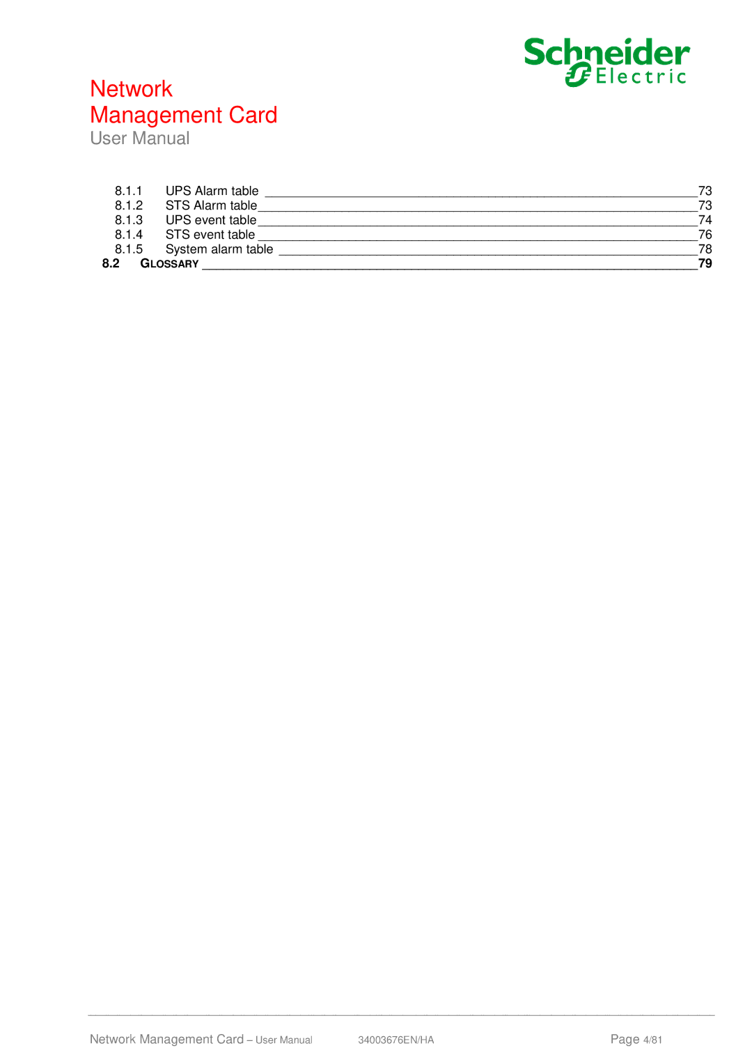 Schneider Electric 66846, 66074 user manual Glossary 