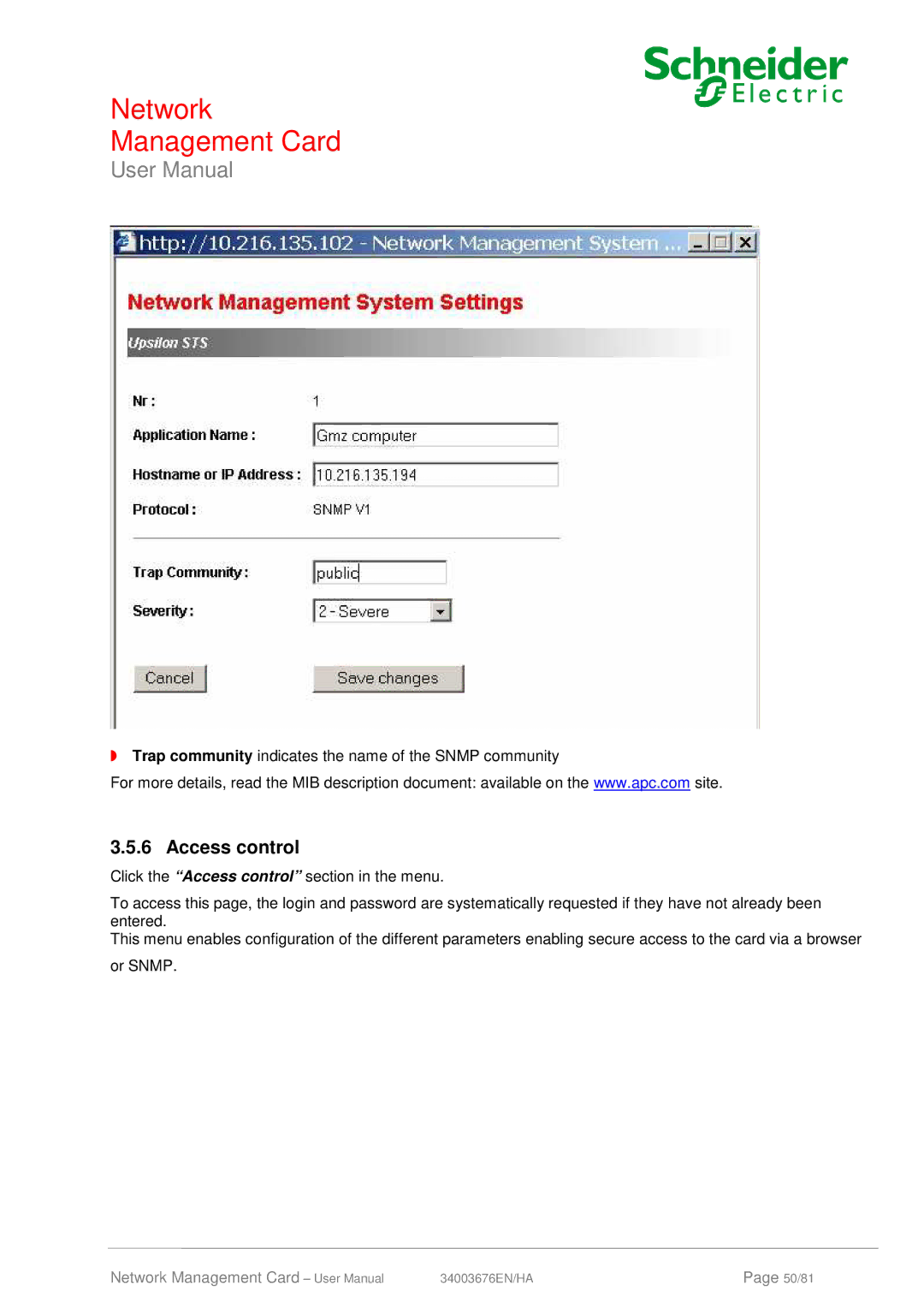 Schneider Electric 66846, 66074 user manual Access control 