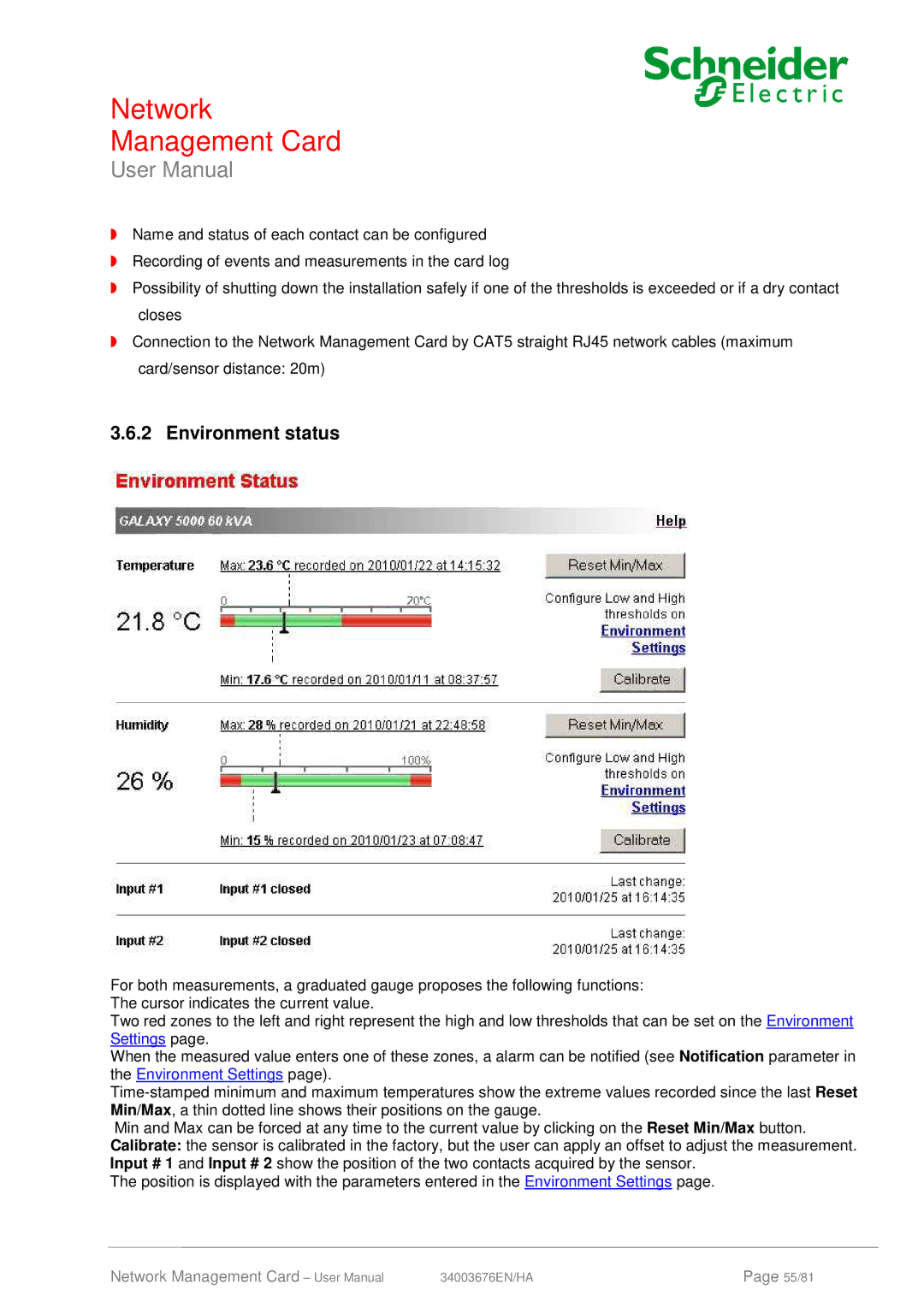 Schneider Electric 66074, 66846 user manual Environment status 