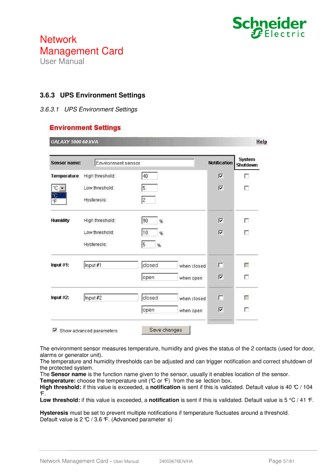 Schneider Electric 66074, 66846 user manual UPS Environment Settings 