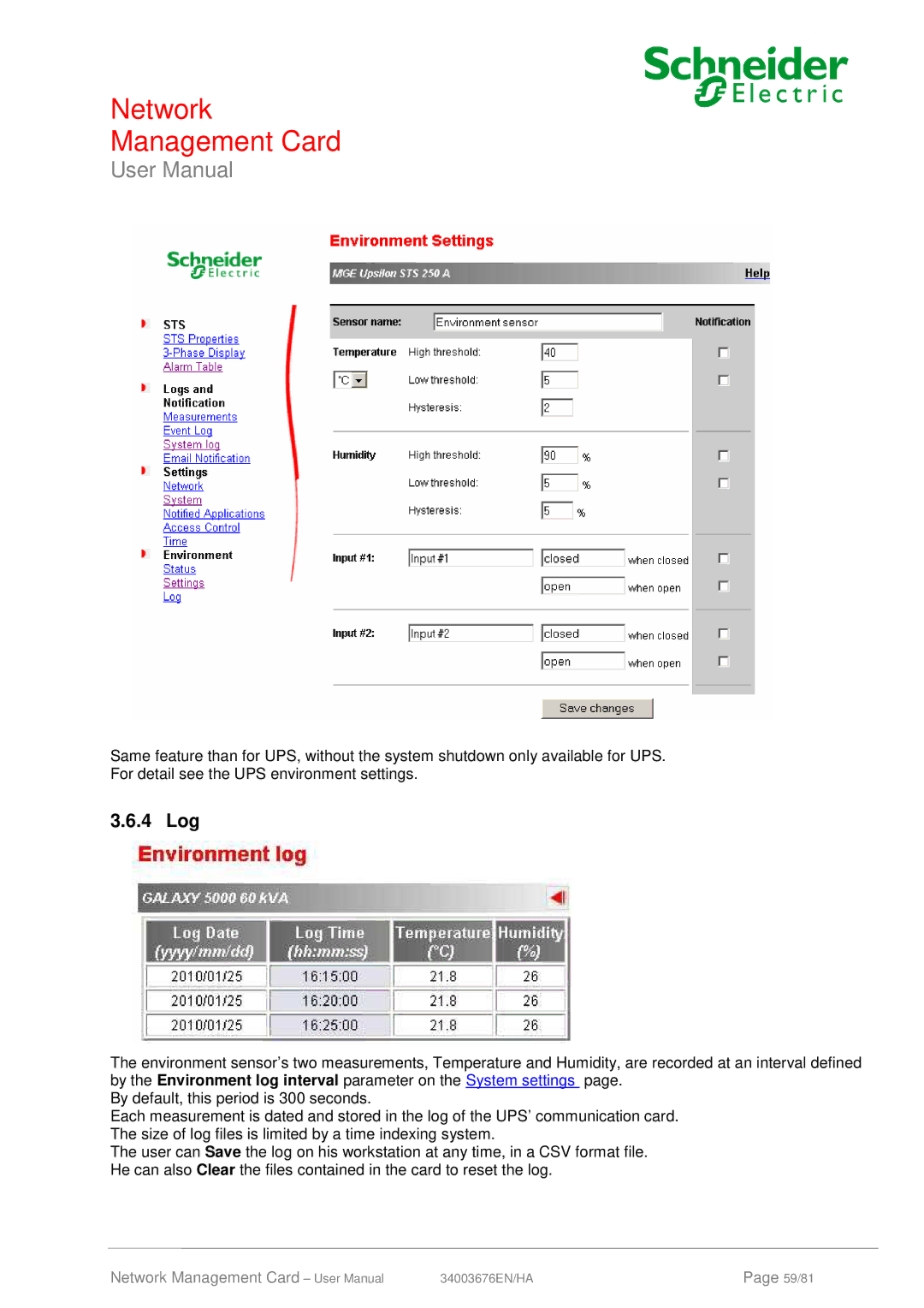 Schneider Electric 66074, 66846 user manual 4 Log 