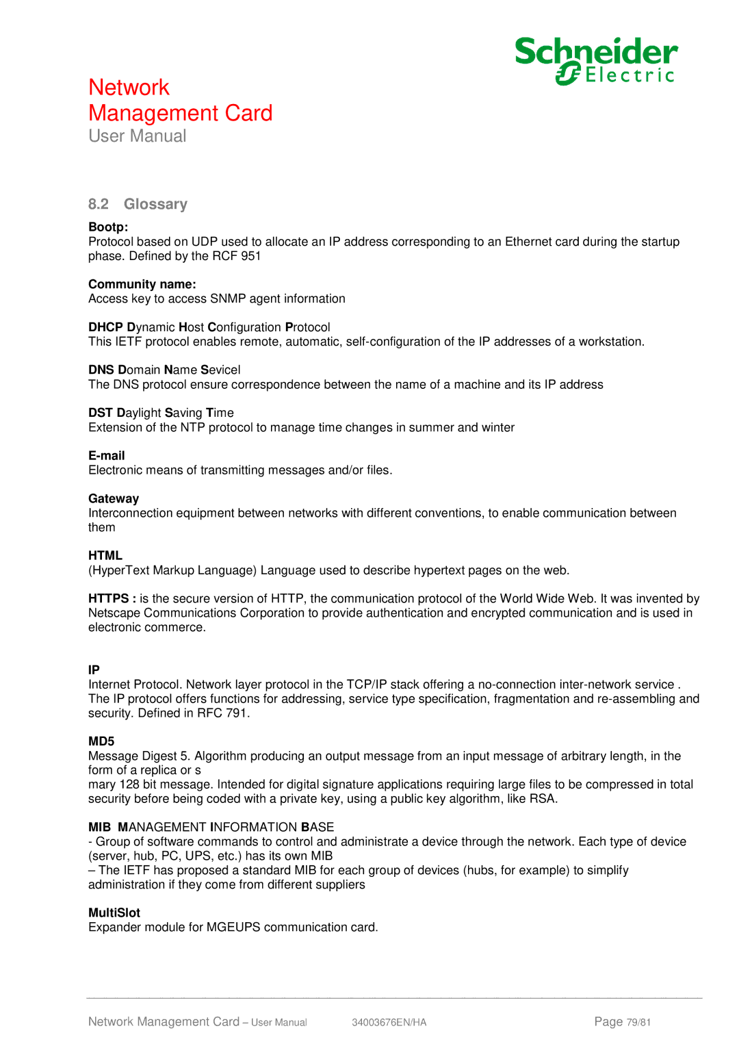 Schneider Electric 66074, 66846 user manual Glossary 