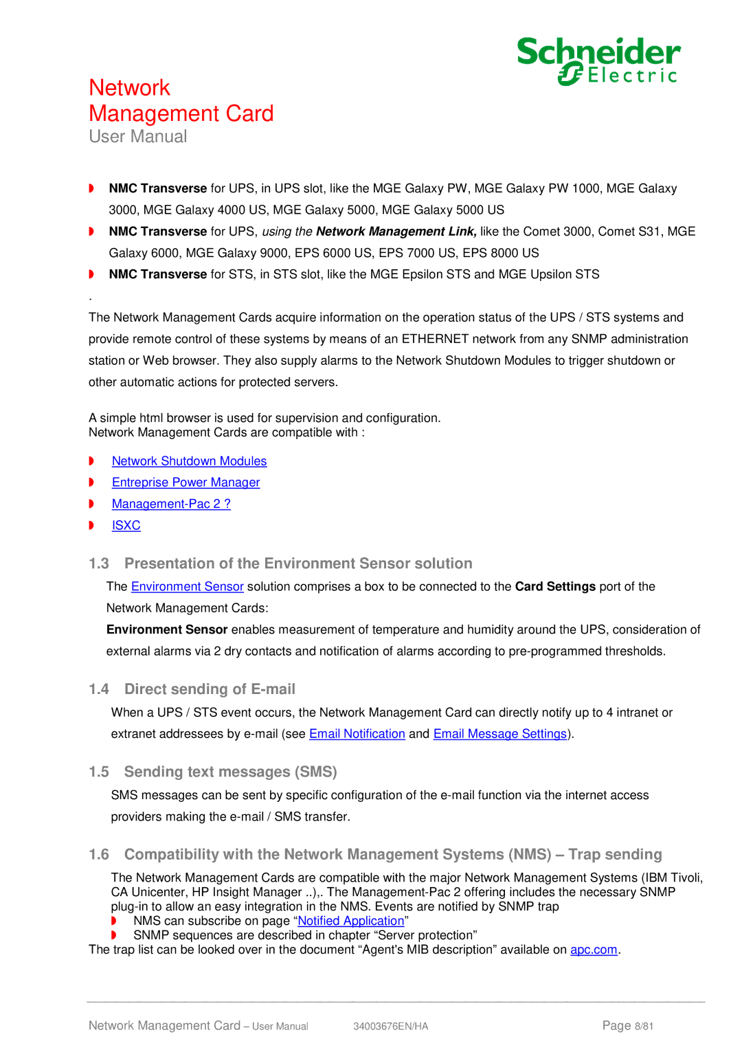 Schneider Electric 66846, 66074 user manual Presentation of the Environment Sensor solution, Direct sending of E-mail 