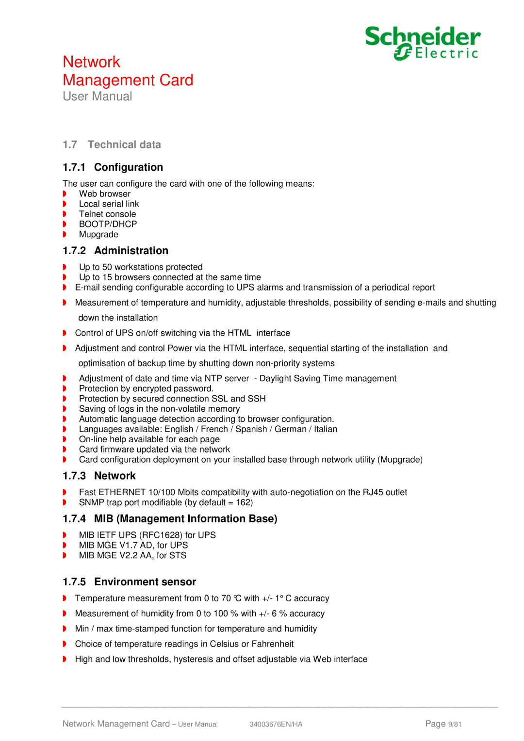 Schneider Electric 66074, 66846 user manual Technical data 