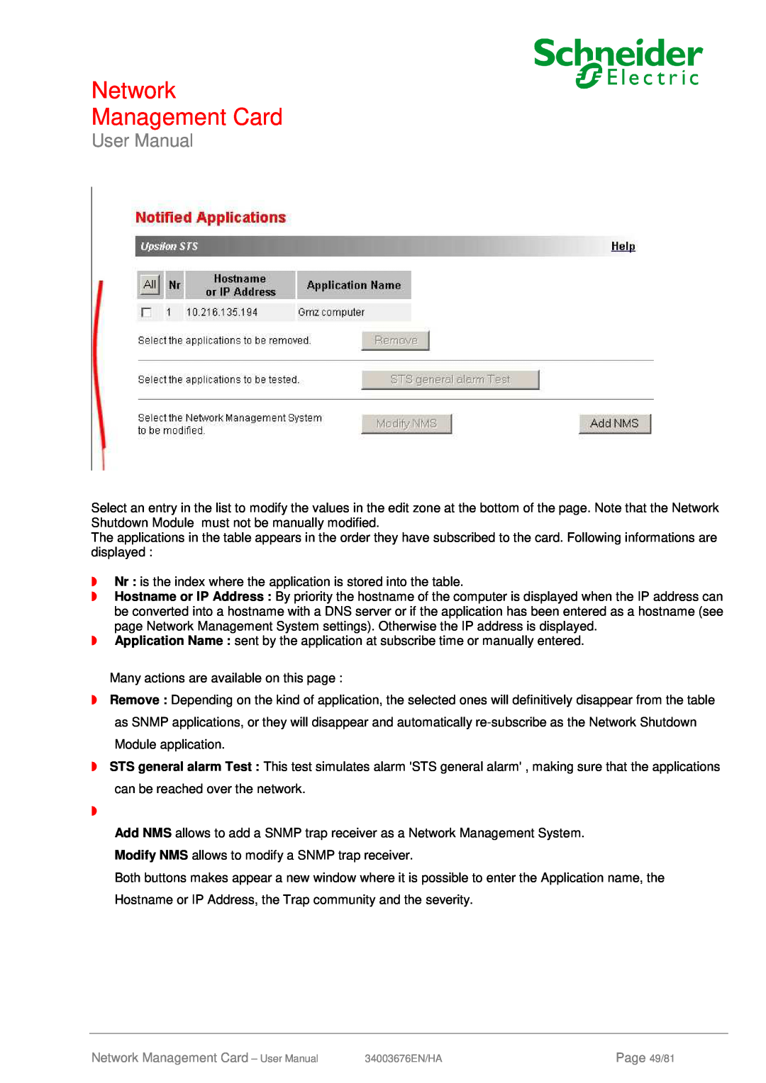 Schneider Electric 66074, 66846 user manual Network Management Card - User Manual, Page 49/81 