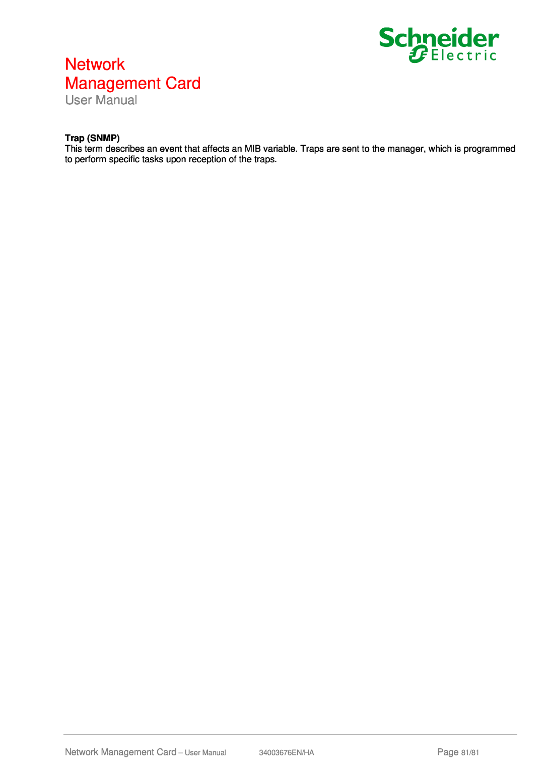 Schneider Electric 66074, 66846 Trap SNMP, Network Management Card - User Manual, Page 81/81, 34003676EN/HA 