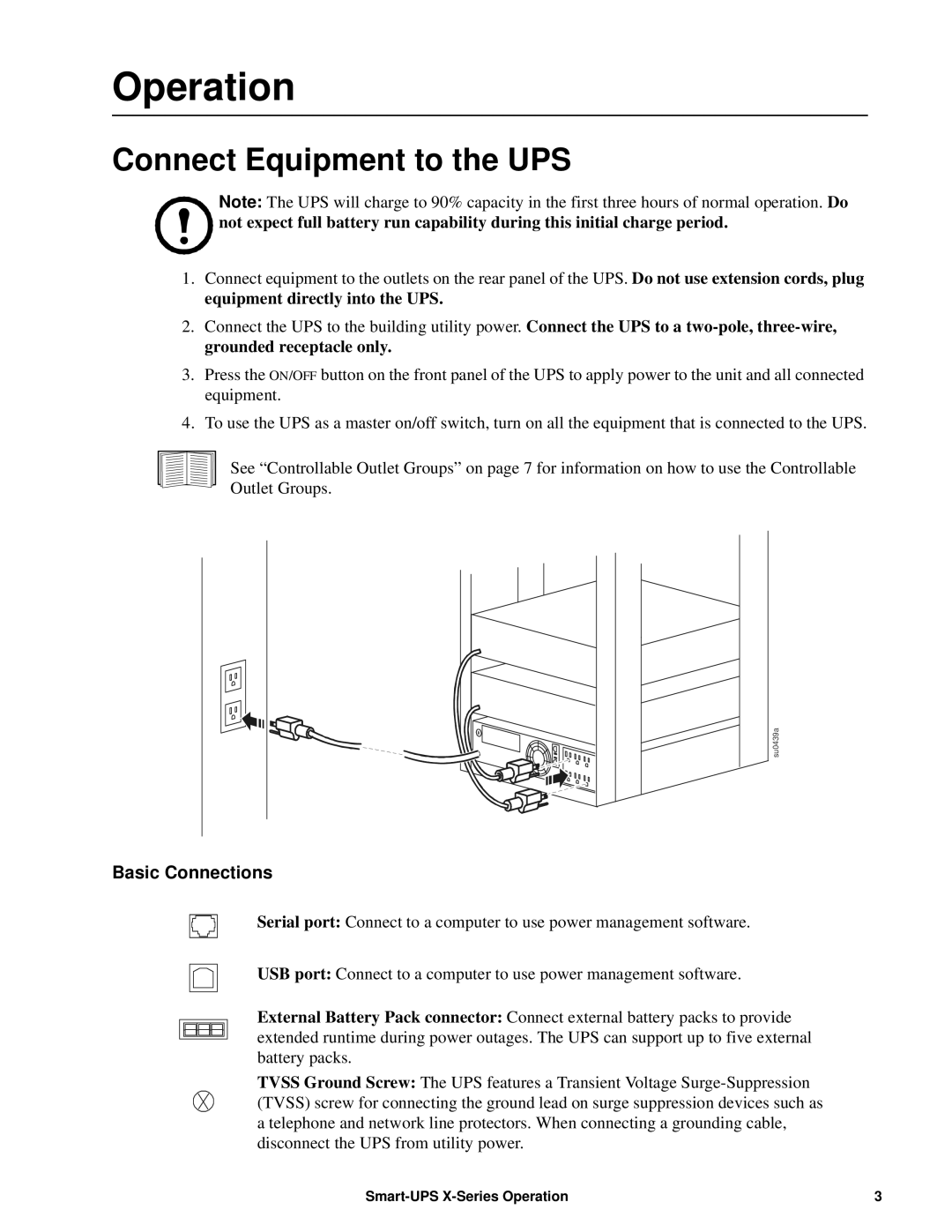 Schneider Electric 750VA operation manual Operation, Connect Equipment to the UPS, Basic Connections 