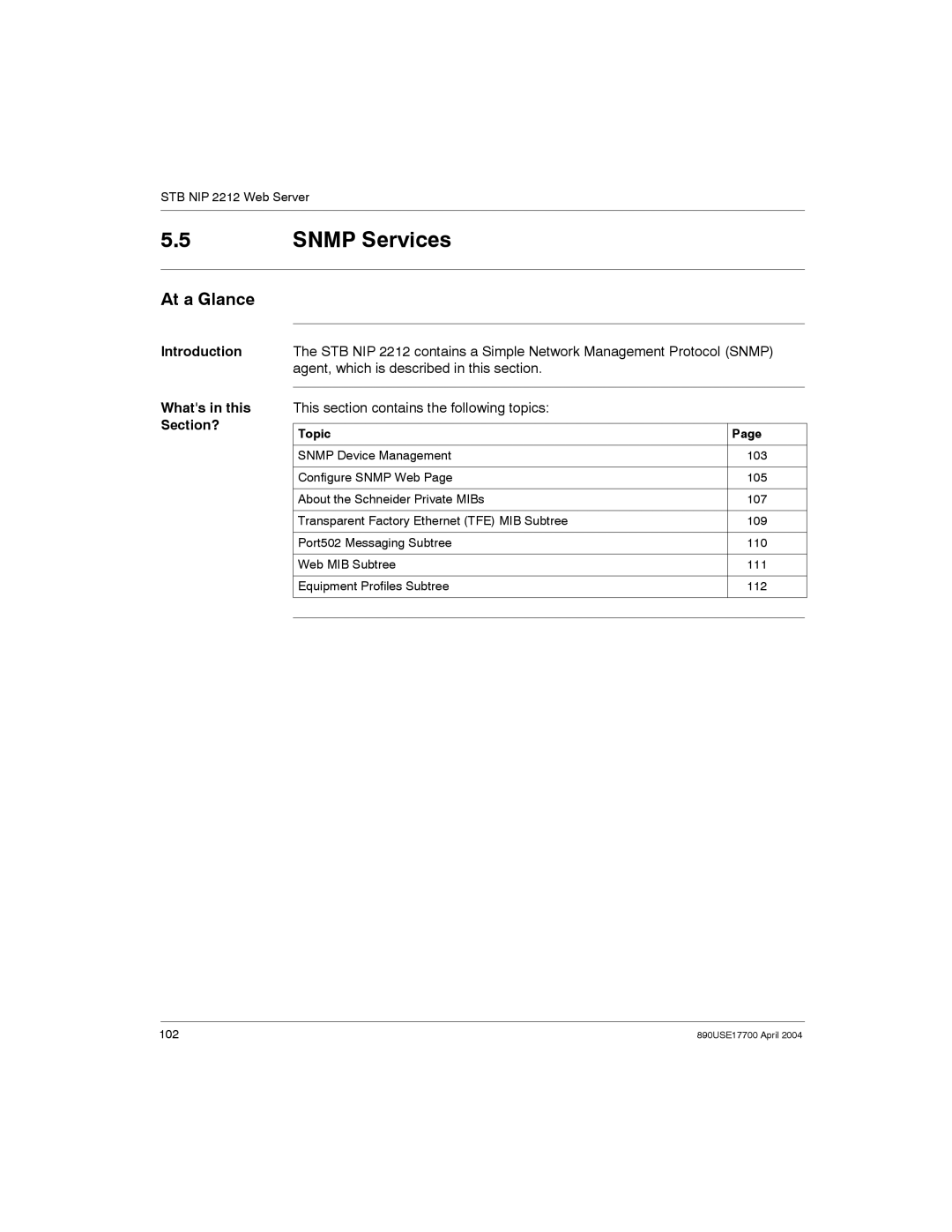 Schneider Electric 890USE17700 manual Snmp Services, At a Glance 