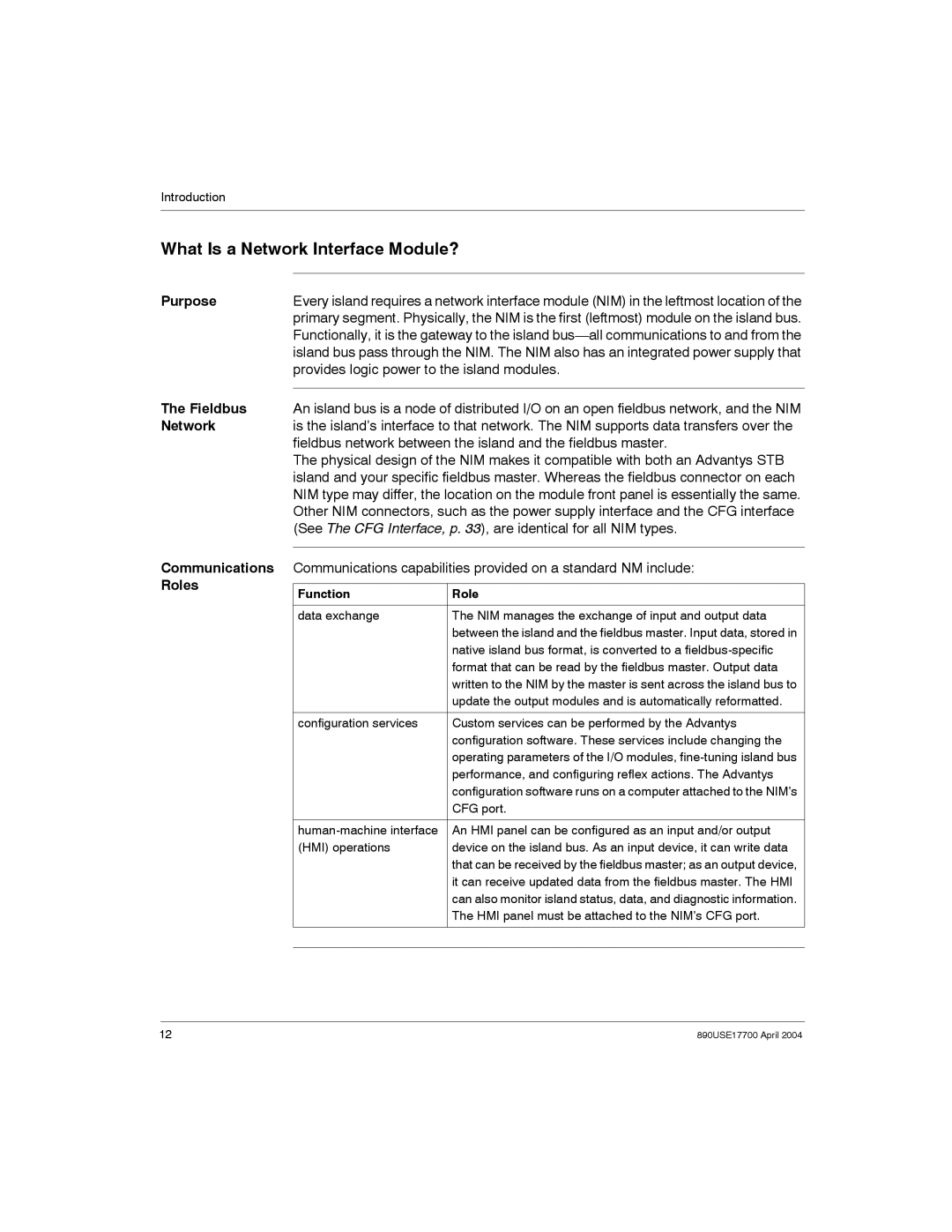 Schneider Electric 890USE17700 manual What Is a Network Interface Module?, Purpose, Fieldbus, Communications Roles 