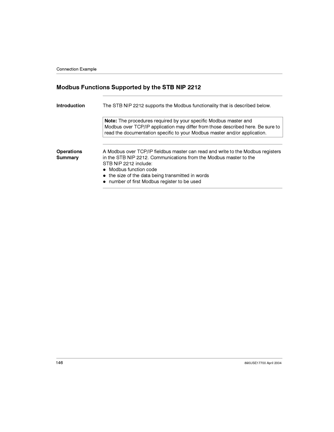 Schneider Electric 890USE17700 manual Modbus Functions Supported by the STB NIP 