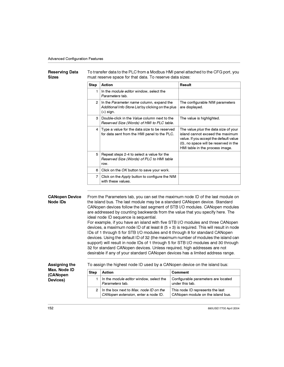 Schneider Electric 890USE17700 Reserving Data, Sizes, Must reserve space for that data. To reserve data sizes, Assigning 