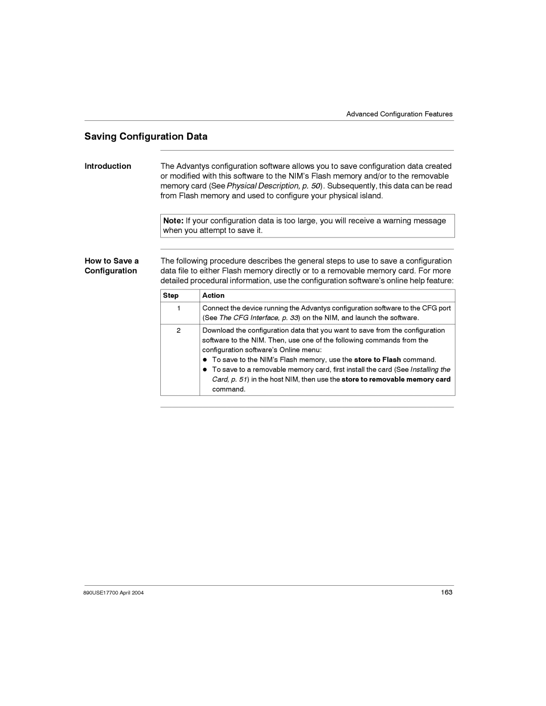 Schneider Electric 890USE17700 manual Saving Configuration Data, When you attempt to save it 