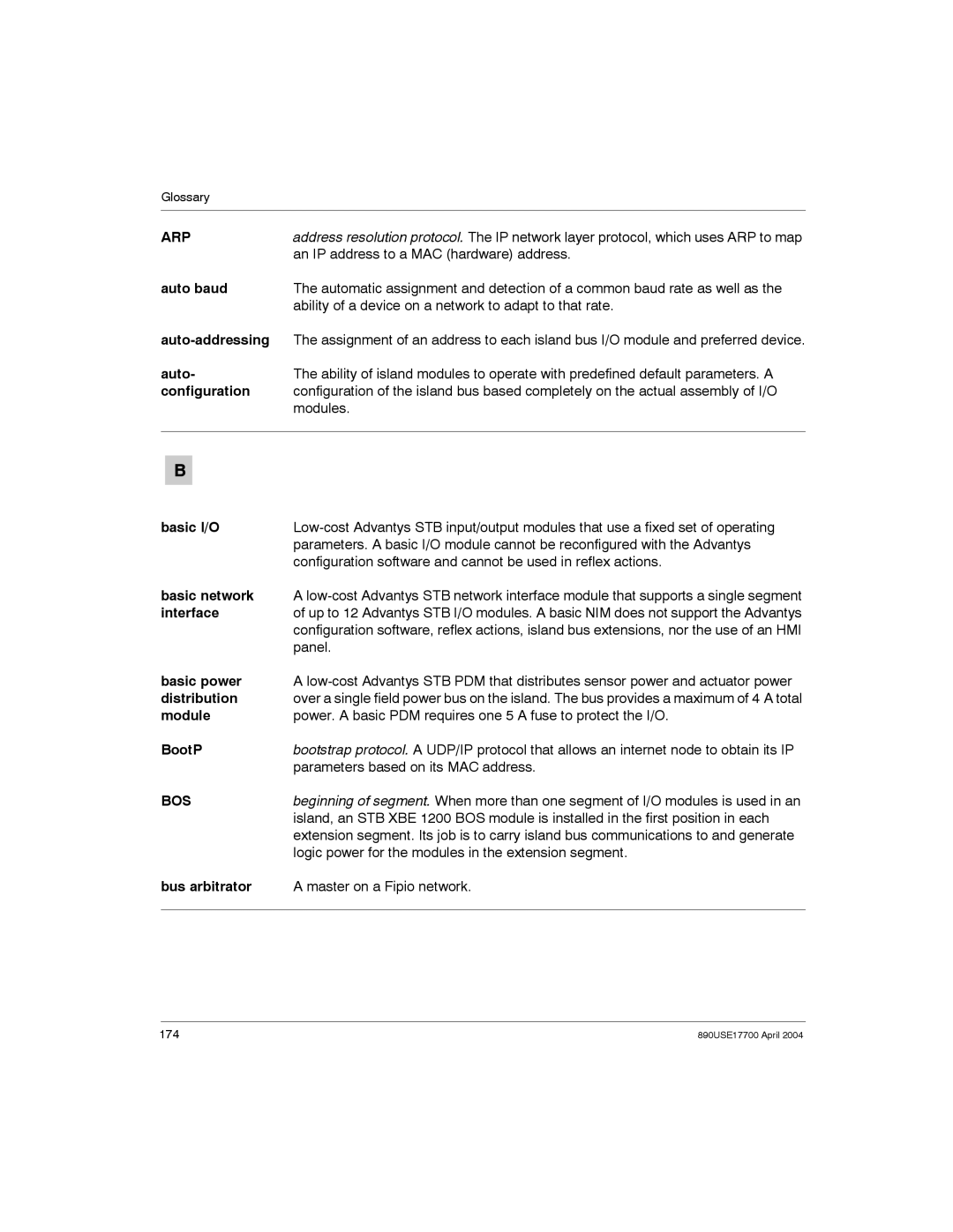 Schneider Electric 890USE17700 manual Arp, Bos 