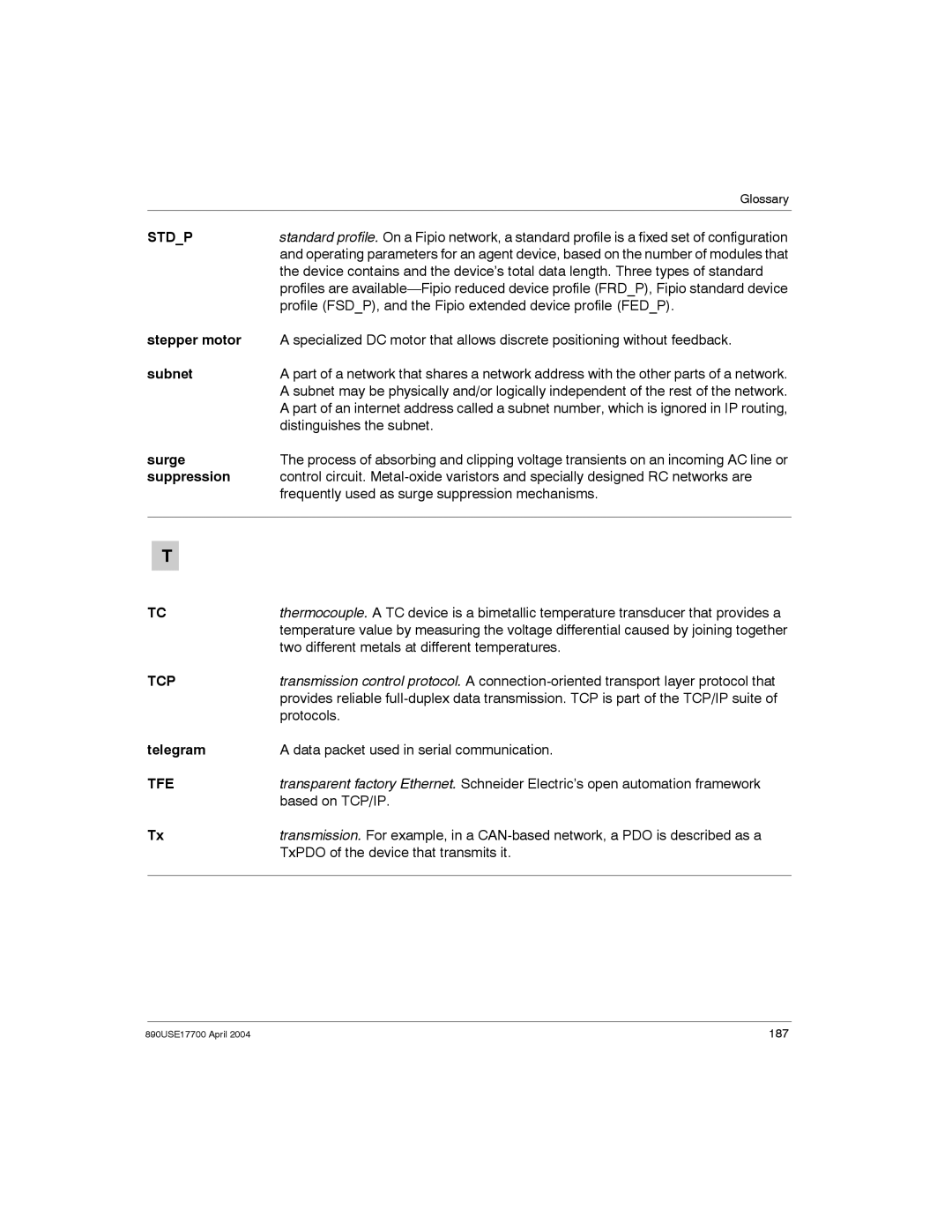 Schneider Electric 890USE17700 manual Stdp, Tcp, Tfe 