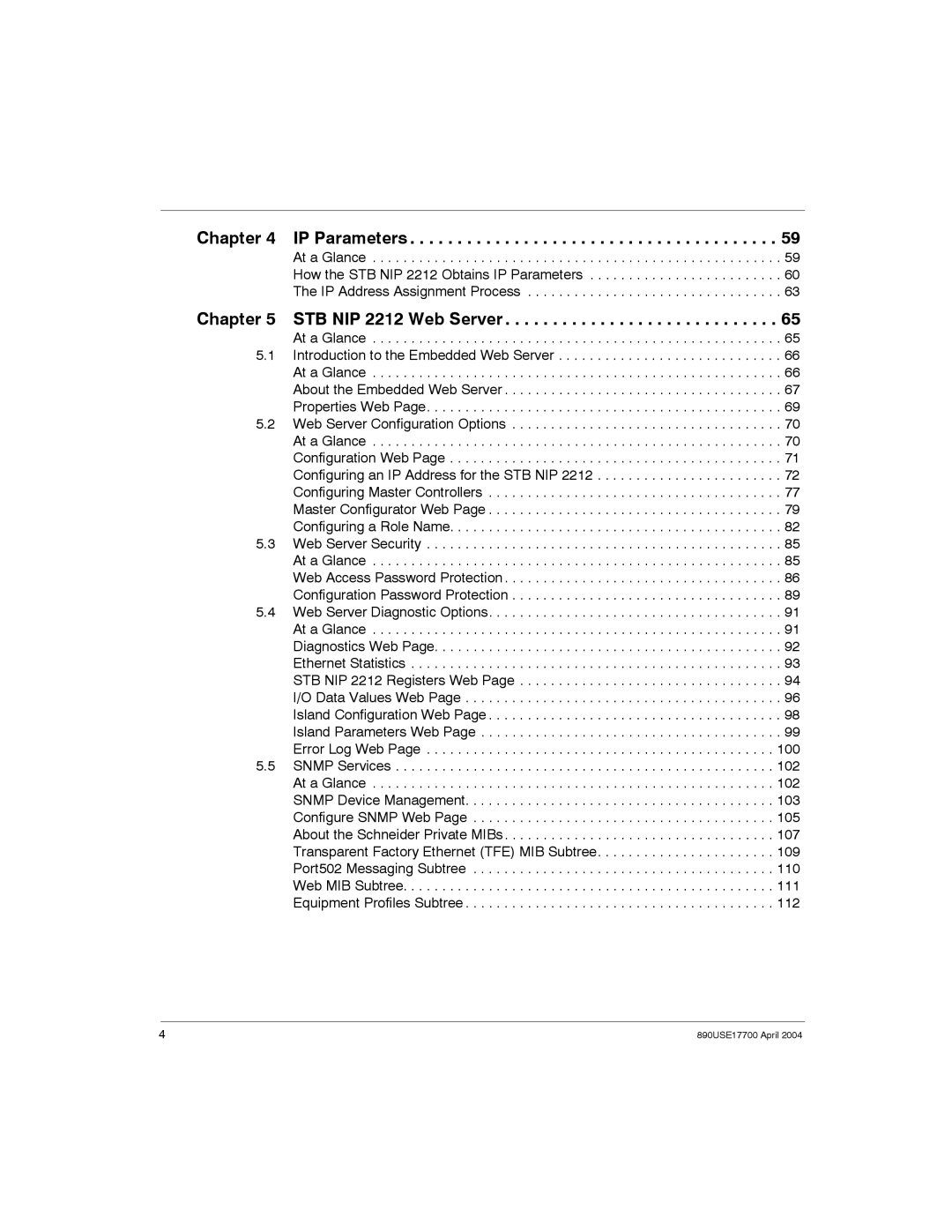 Schneider Electric 890USE17700 manual IP Parameters, STB NIP 2212 Web Server 