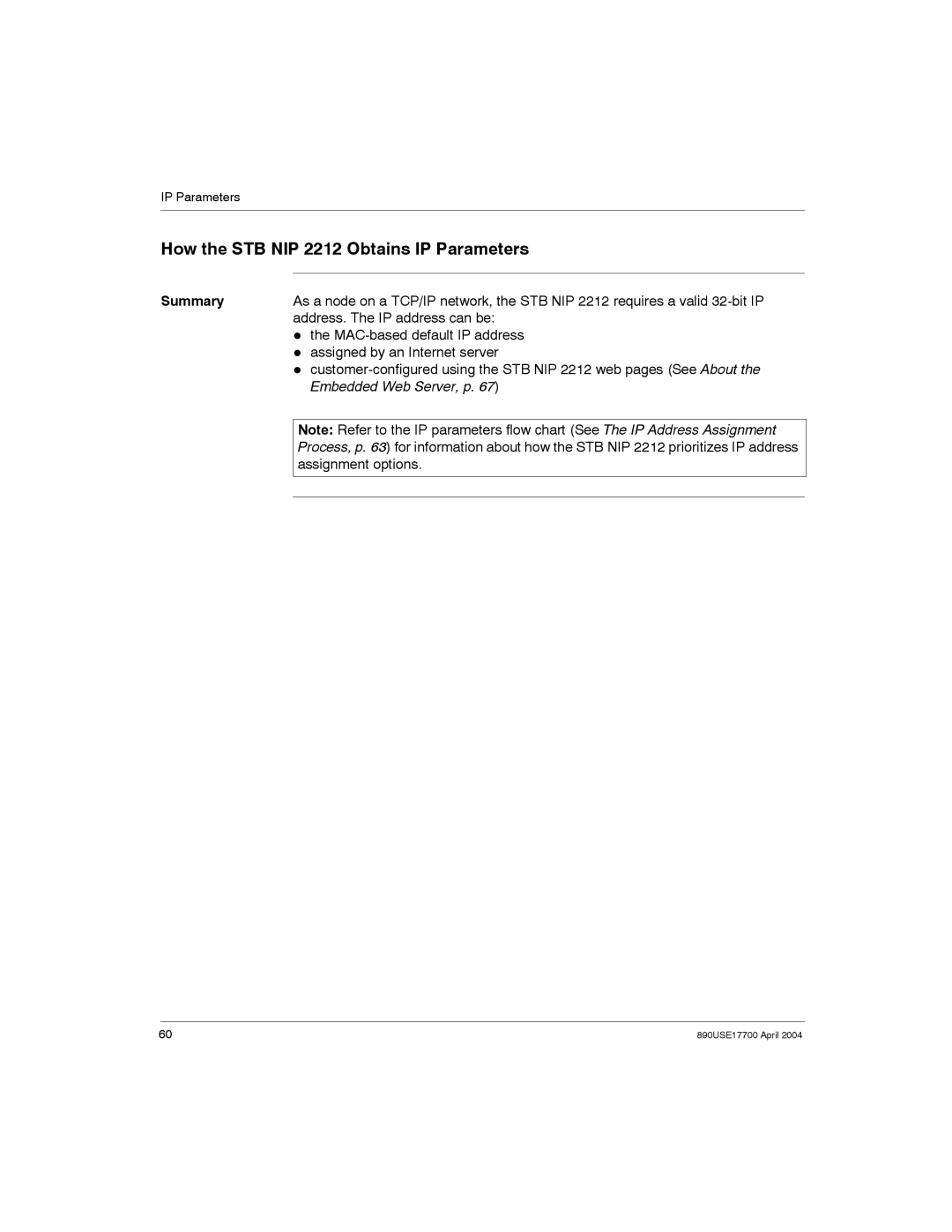 Schneider Electric 890USE17700 manual How the STB NIP 2212 Obtains IP Parameters, Address. The IP address can be 