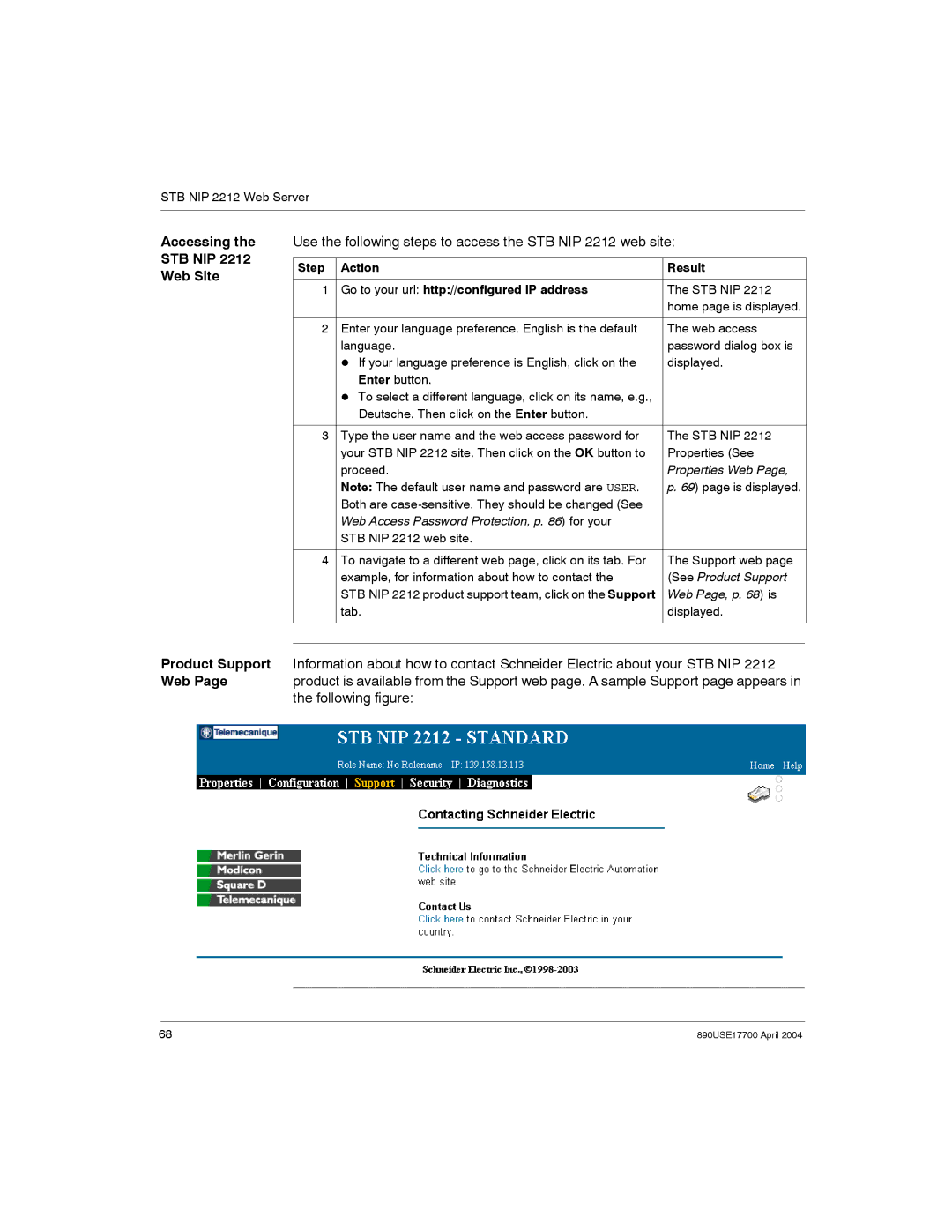 Schneider Electric 890USE17700 Accessing STB NIP Web Site, Use the following steps to access the STB NIP 2212 web site 