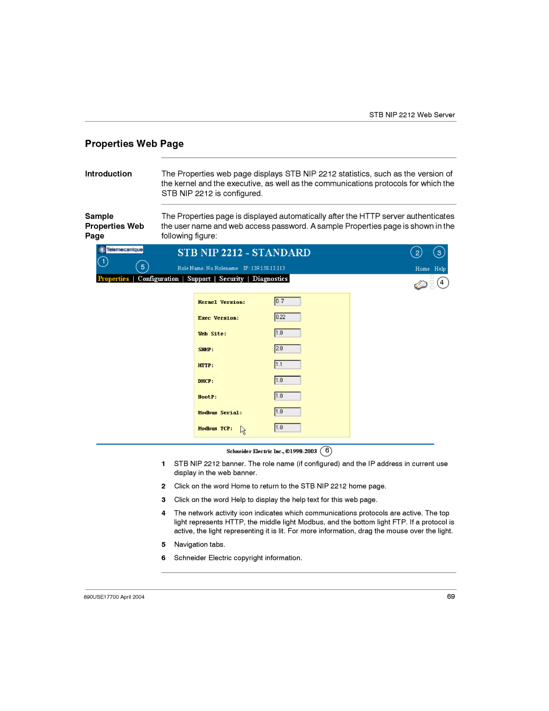 Schneider Electric 890USE17700 manual Properties Web, STB NIP 2212 is configured, Sample, Following figure 