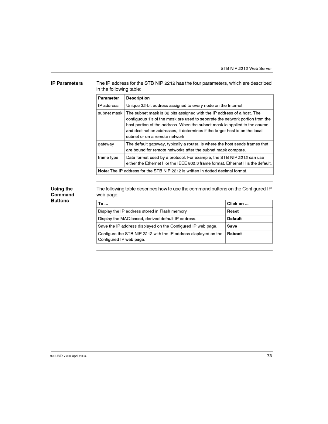 Schneider Electric 890USE17700 manual IP Parameters Using Command Buttons 