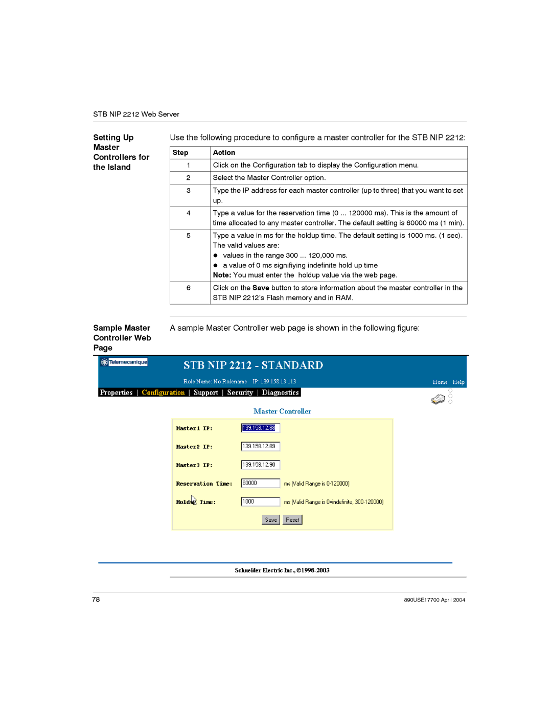 Schneider Electric 890USE17700 manual Setting Up Master Controllers for the Island, Controller Web 