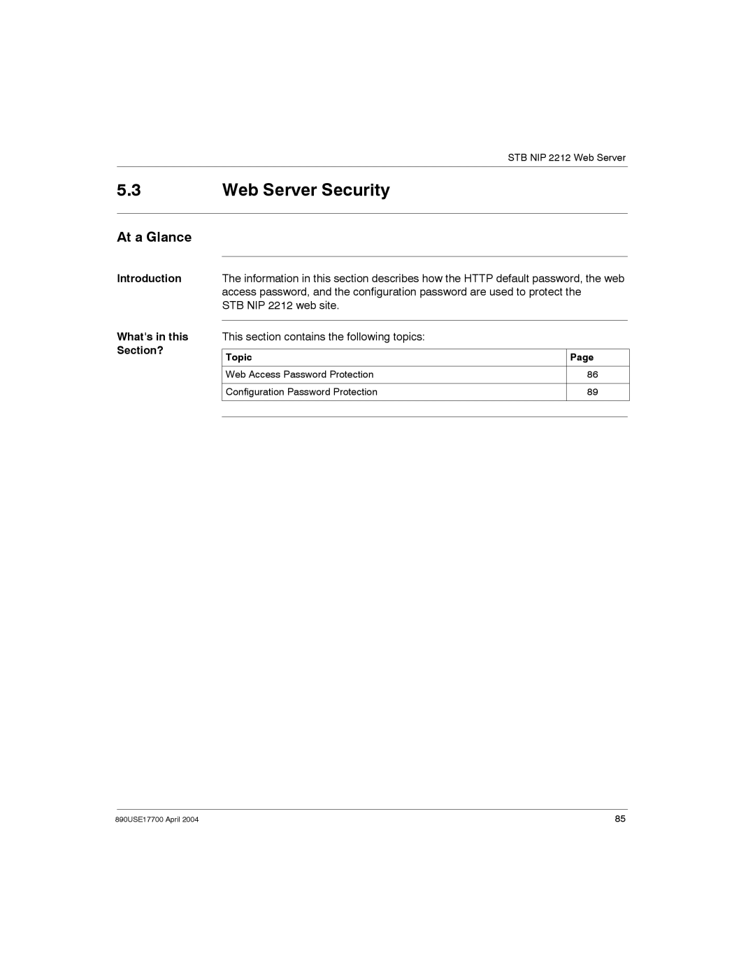 Schneider Electric 890USE17700 manual Web Server Security, At a Glance 