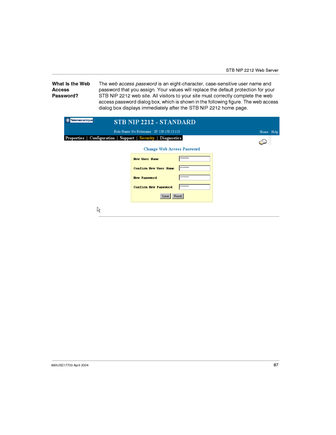 Schneider Electric 890USE17700 manual STB NIP 2212 Web Server 