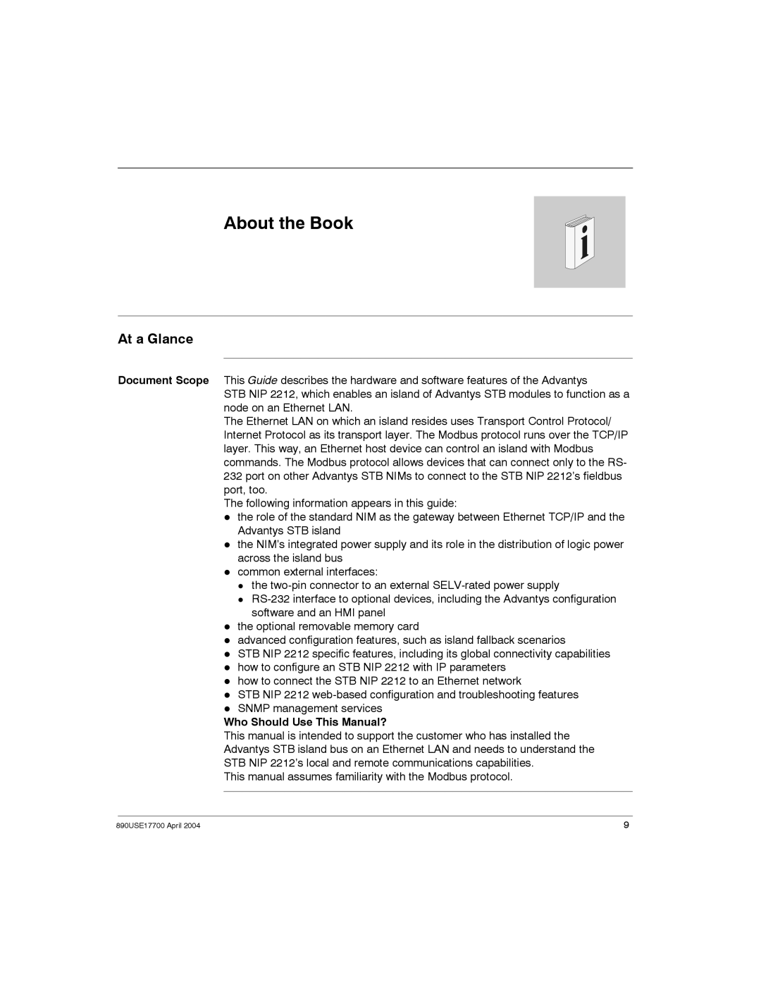 Schneider Electric 890USE17700 manual About the Book, At a Glance, Who Should Use This Manual? 