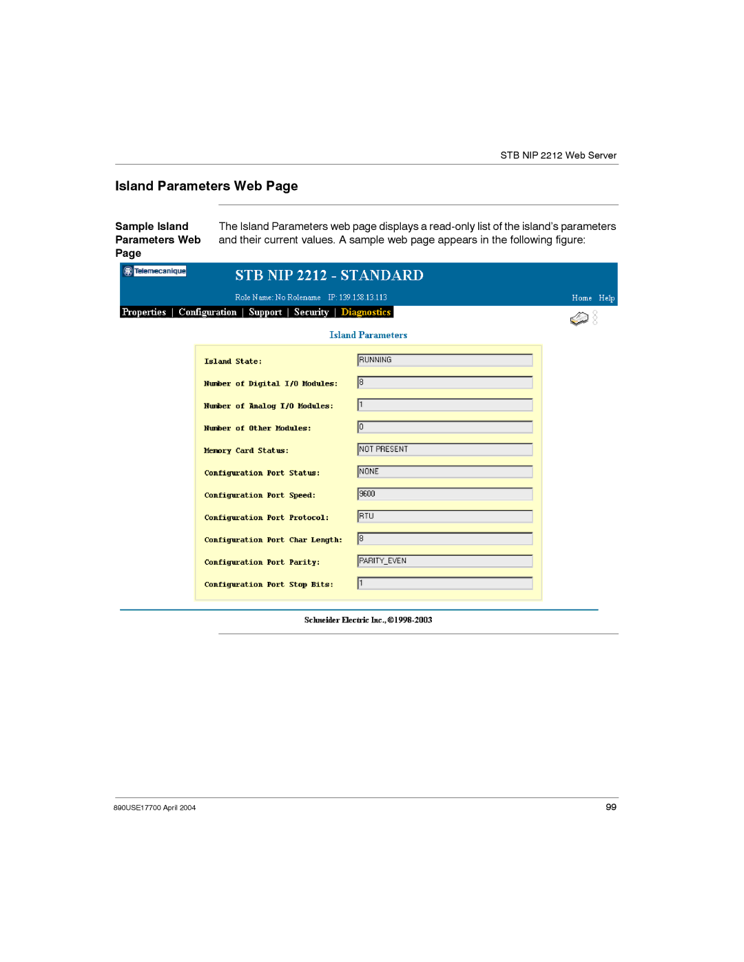 Schneider Electric 890USE17700 manual Island Parameters Web 