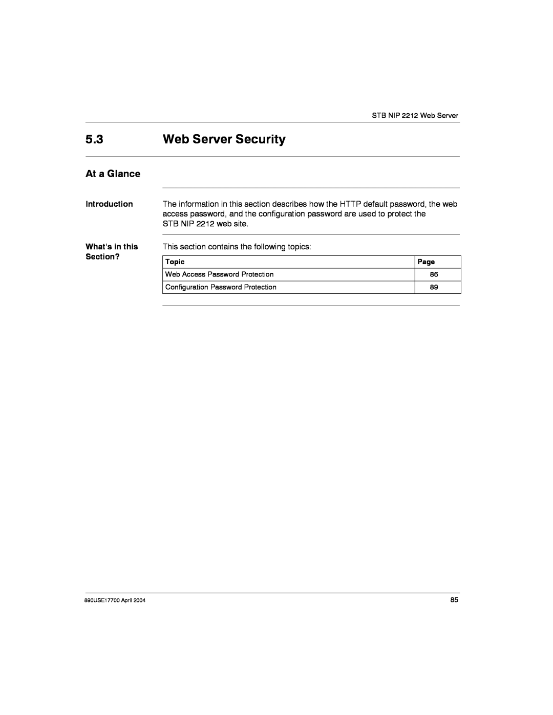 Schneider Electric manual Web Server Security, At a Glance, 890USE17700 April 