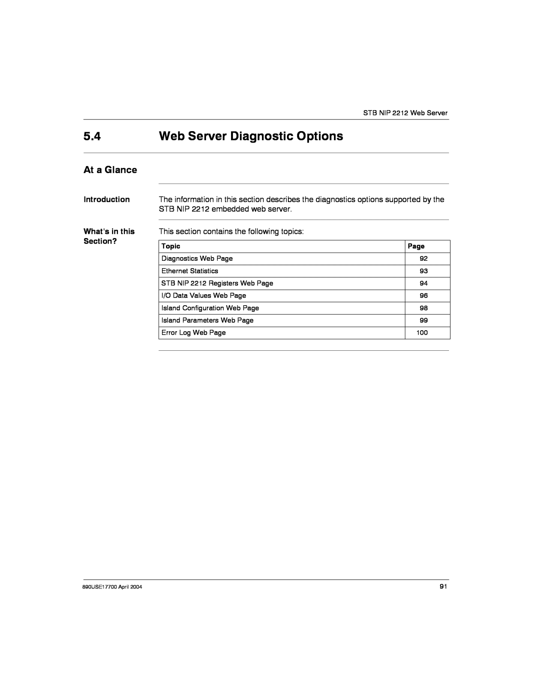 Schneider Electric manual Web Server Diagnostic Options, At a Glance, 890USE17700 April 