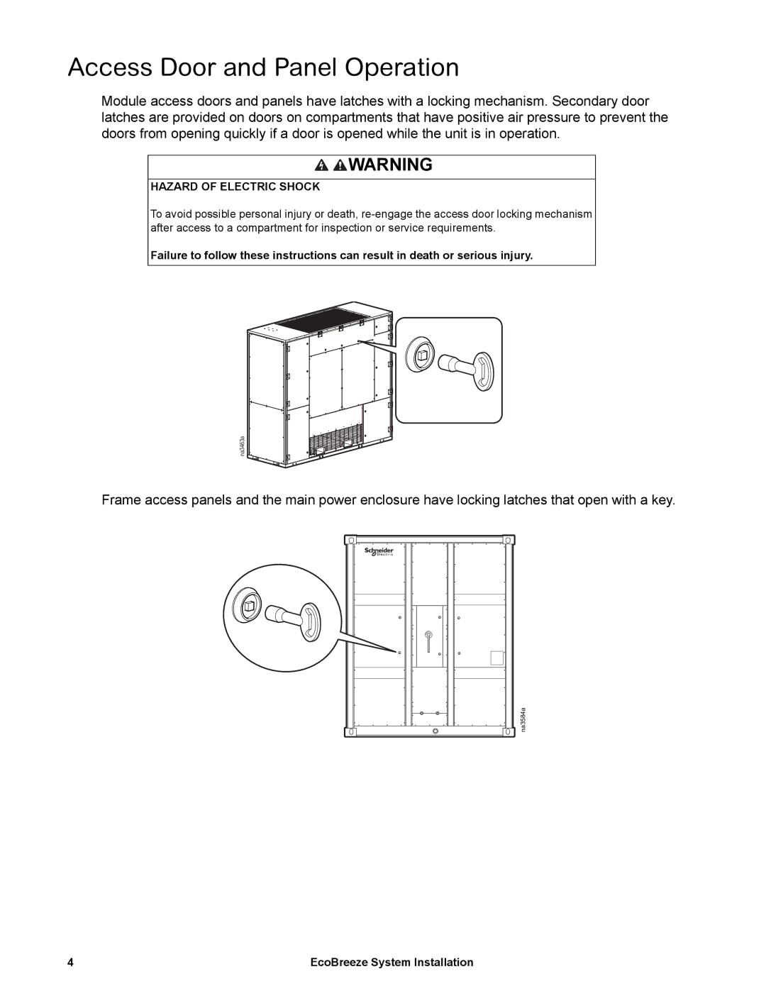 Schneider Electric ACECFR40200SE, ACECFR20101SE, ACECFR20200SE Access Door and Panel Operation, Hazard of Electric Shock 