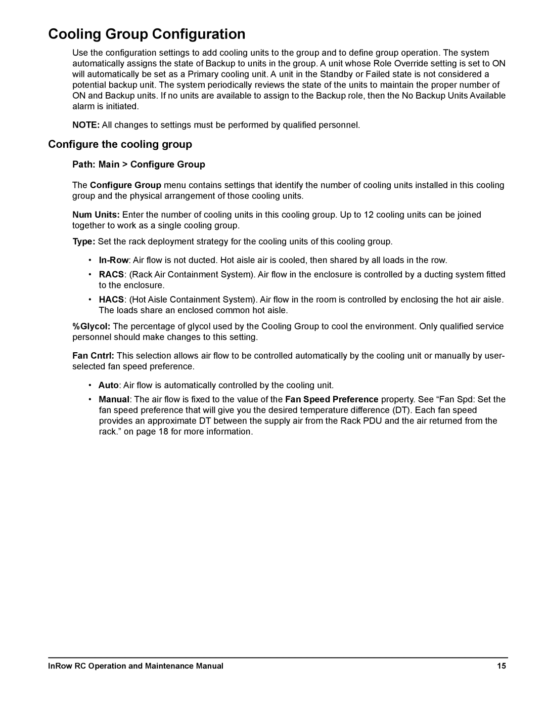 Schneider Electric ACRC500, ACRC502 Cooling Group Configuration, Configure the cooling group, Path Main Configure Group 