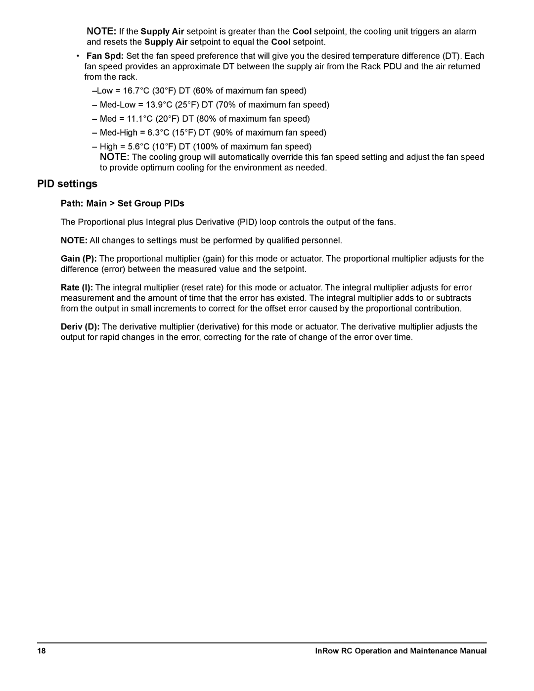 Schneider Electric ACRC500, ACRC502, ACRC501 manual PID settings, Path Main Set Group PIDs 