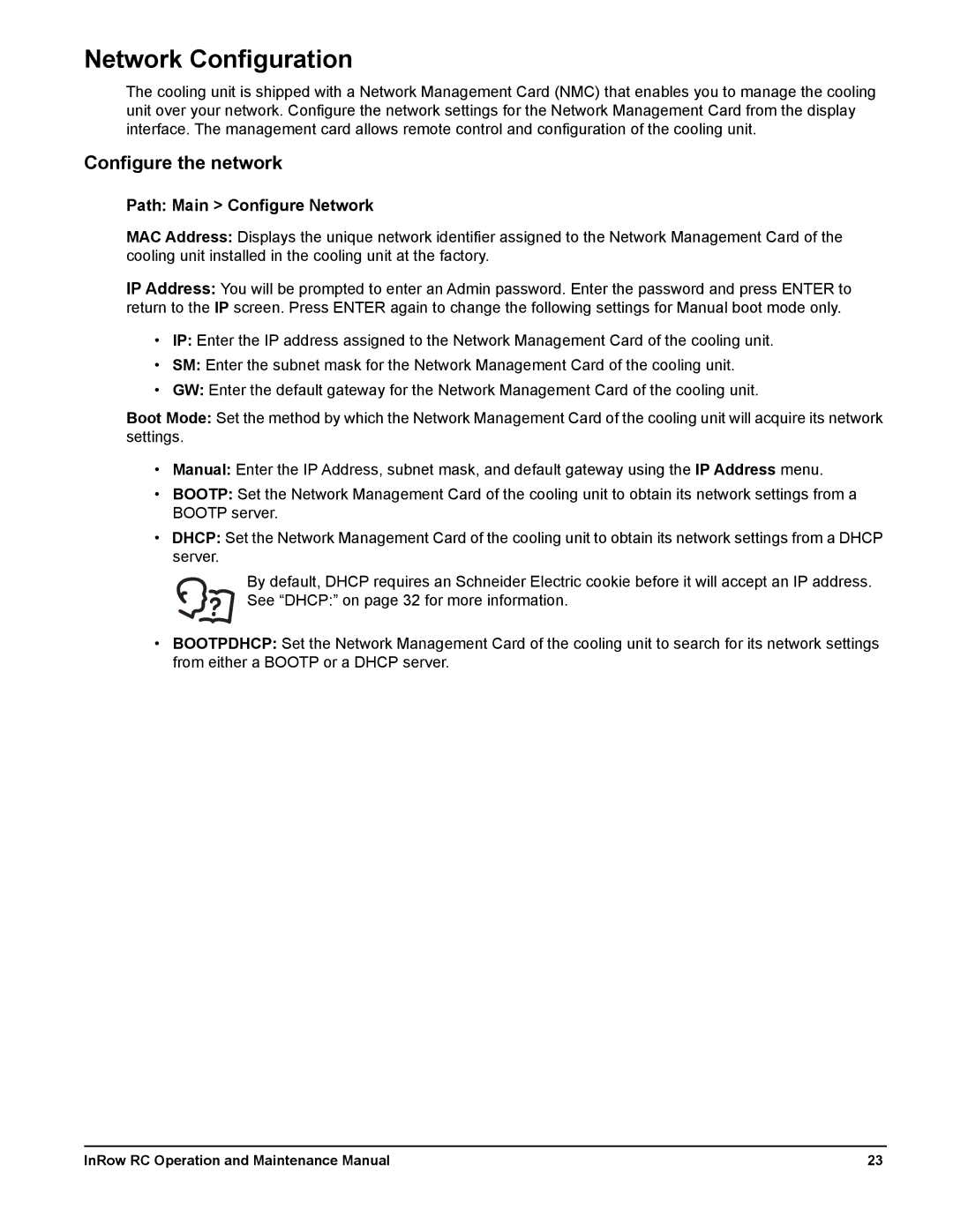 Schneider Electric ACRC501, ACRC500, ACRC502 manual Network Configuration, Configure the network, Path Main Configure Network 