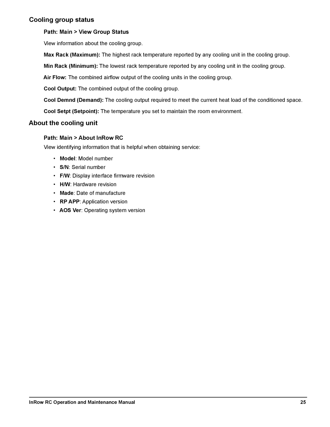 Schneider Electric ACRC502, ACRC500, ACRC501 manual Cooling group status, About the cooling unit, Path Main View Group Status 