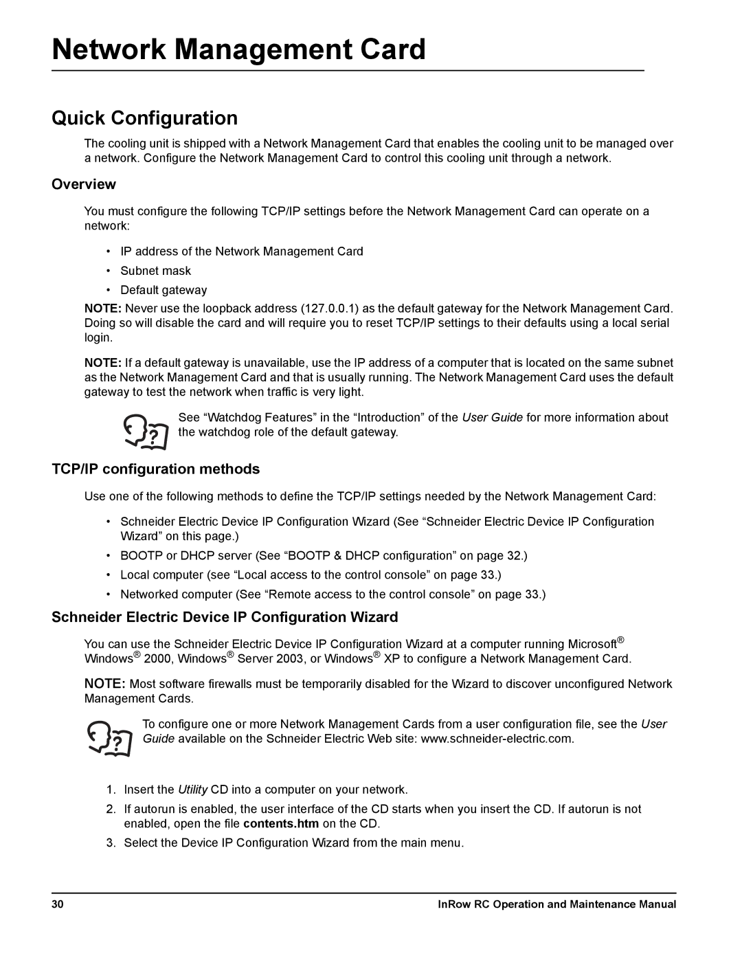 Schneider Electric ACRC500, ACRC502 Network Management Card, Quick Configuration, Overview, TCP/IP configuration methods 