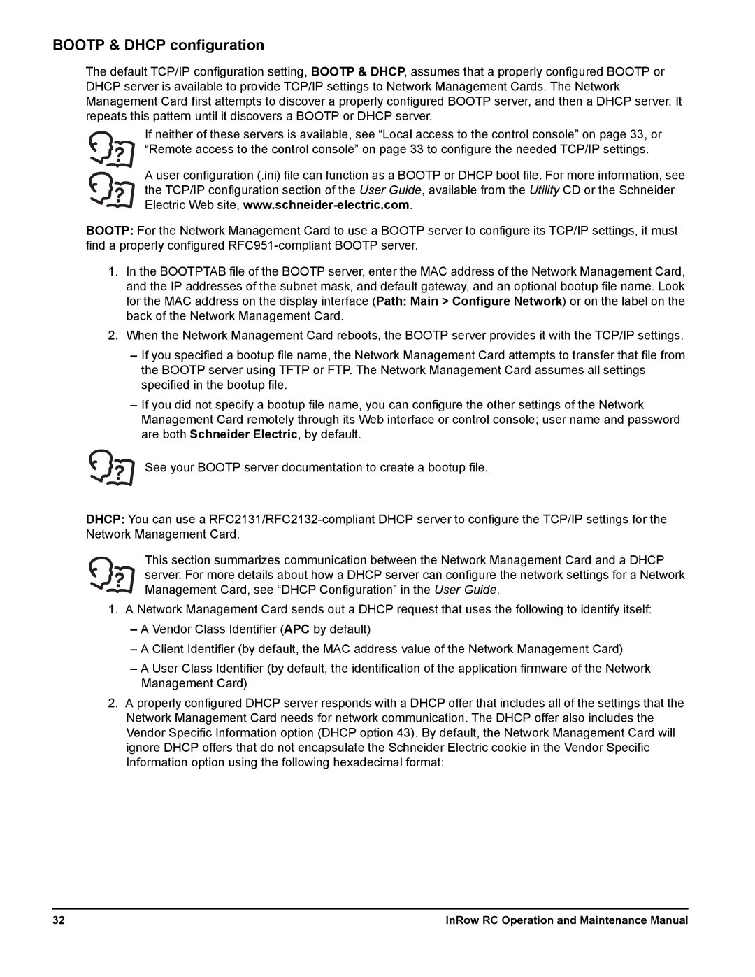 Schneider Electric ACRC501, ACRC500, ACRC502 manual Bootp & Dhcp configuration 