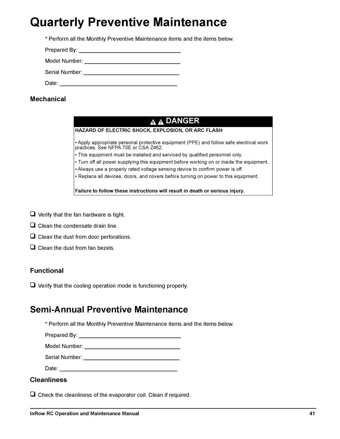 Schneider Electric ACRC501, ACRC500, ACRC502 manual Semi-Annual Preventive Maintenance, Functional 