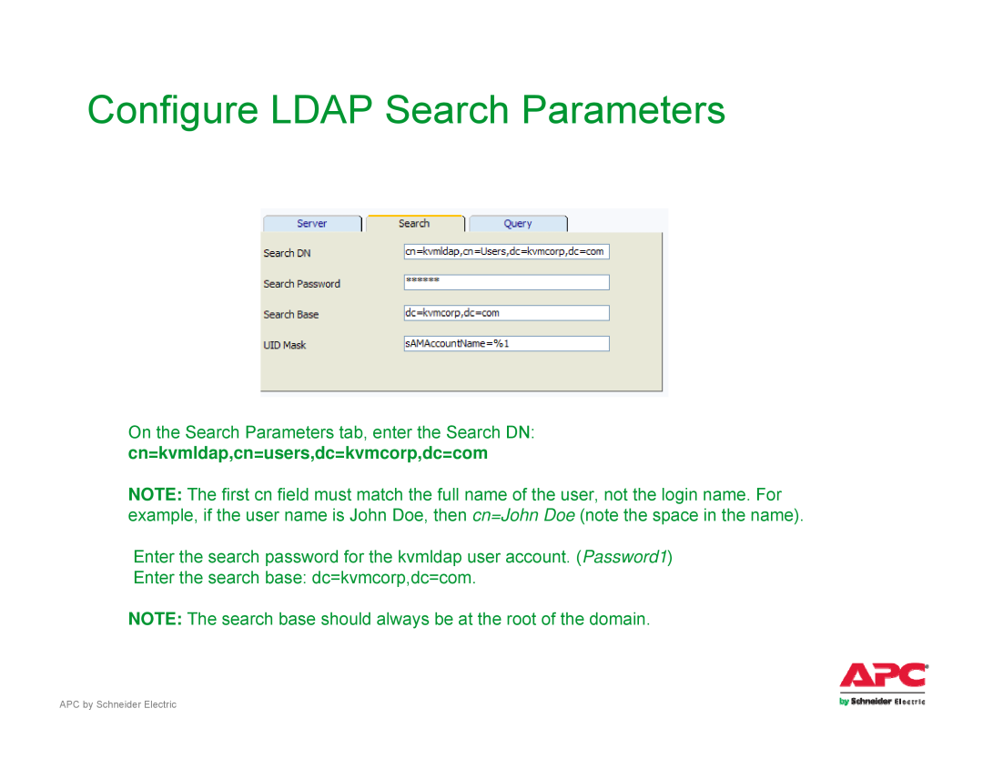 Schneider Electric AP561x manual Configure LDAP Search Parameters 