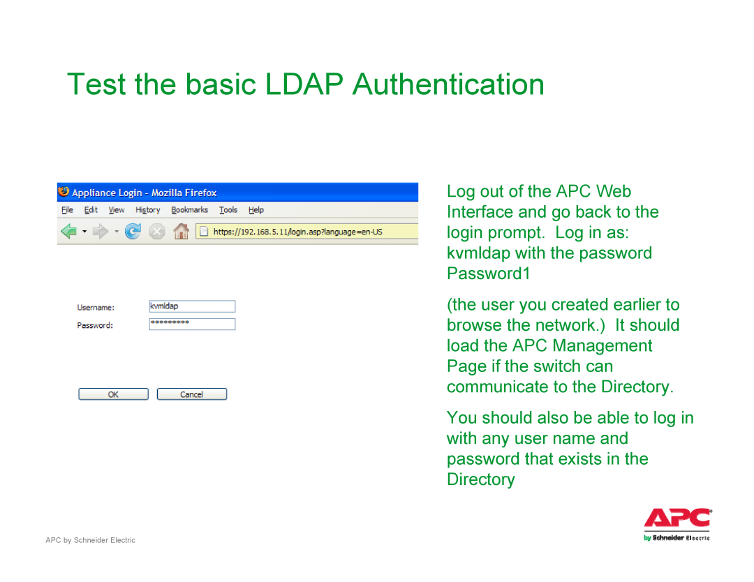 Schneider Electric AP561x manual Test the basic LDAP Authentication 