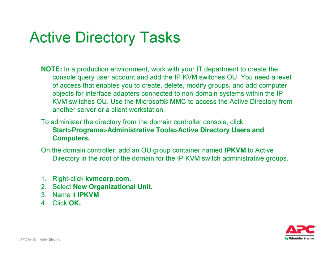 Schneider Electric AP561x Active Directory Tasks, StartProgramsAdministrative ToolsActive Directory Users and Computers 